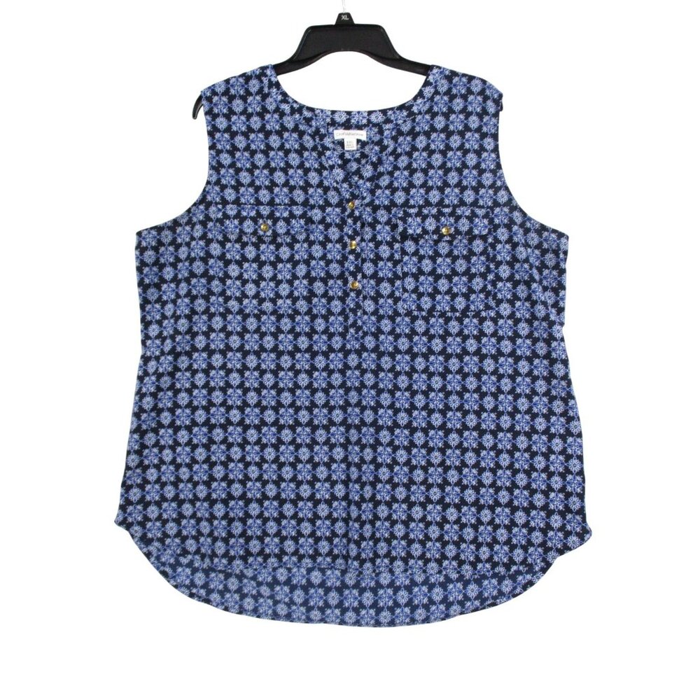 Croft&Barrow Blue Floral Sleeveless Plus‎ Size Blouse Top XXL Indonesia